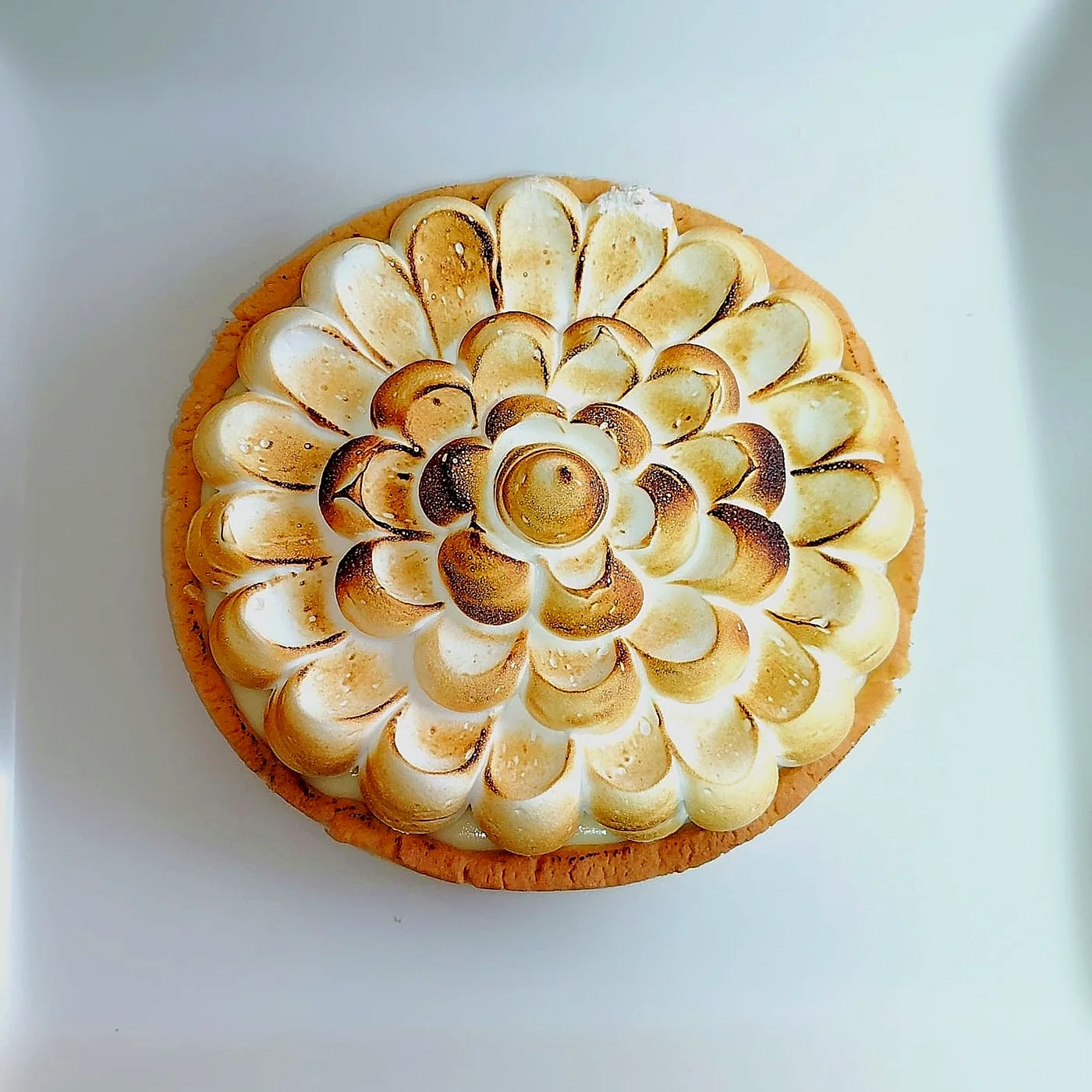 Tarta con merengue dorado, vista desde arriba